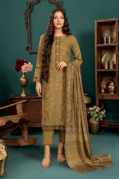 Qaus - Luxury Winter embroidered Slub dhanak with wool shawl