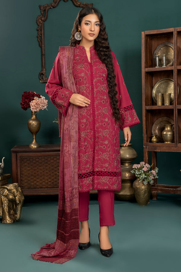 Qaus - Luxury Winter embroidered Slub dhanak with wool shawl