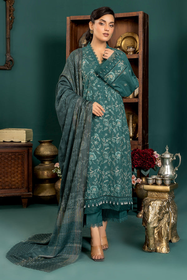 Qaus - Luxury Winter embroidered Slub dhanak with wool shawl