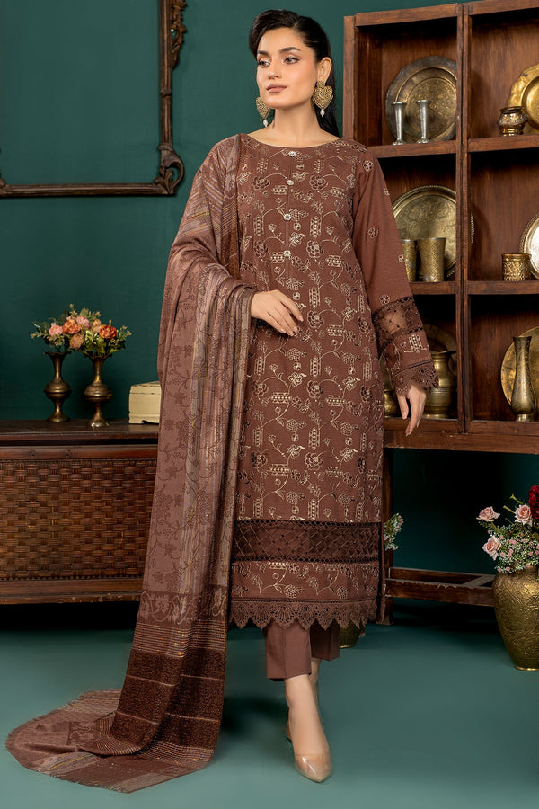 Qaus - Luxury Winter embroidered Slub dhanak with wool shawl