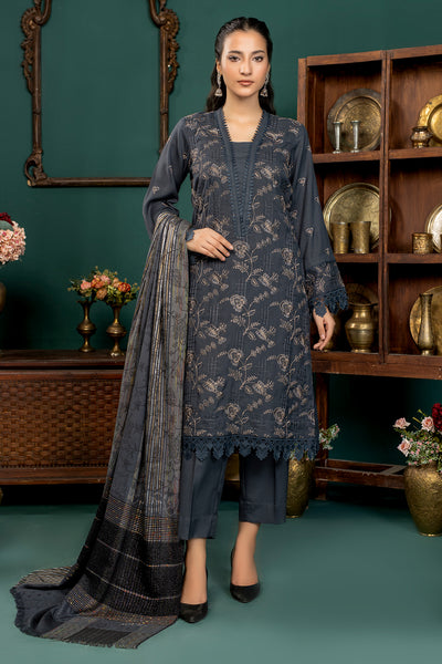 Qaus - Luxury Winter embroidered Slub dhanak with wool shawl