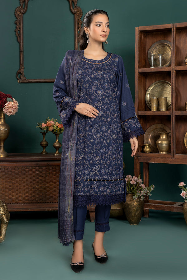 Qaus - Luxury Winter embroidered Slub dhanak with wool shawl